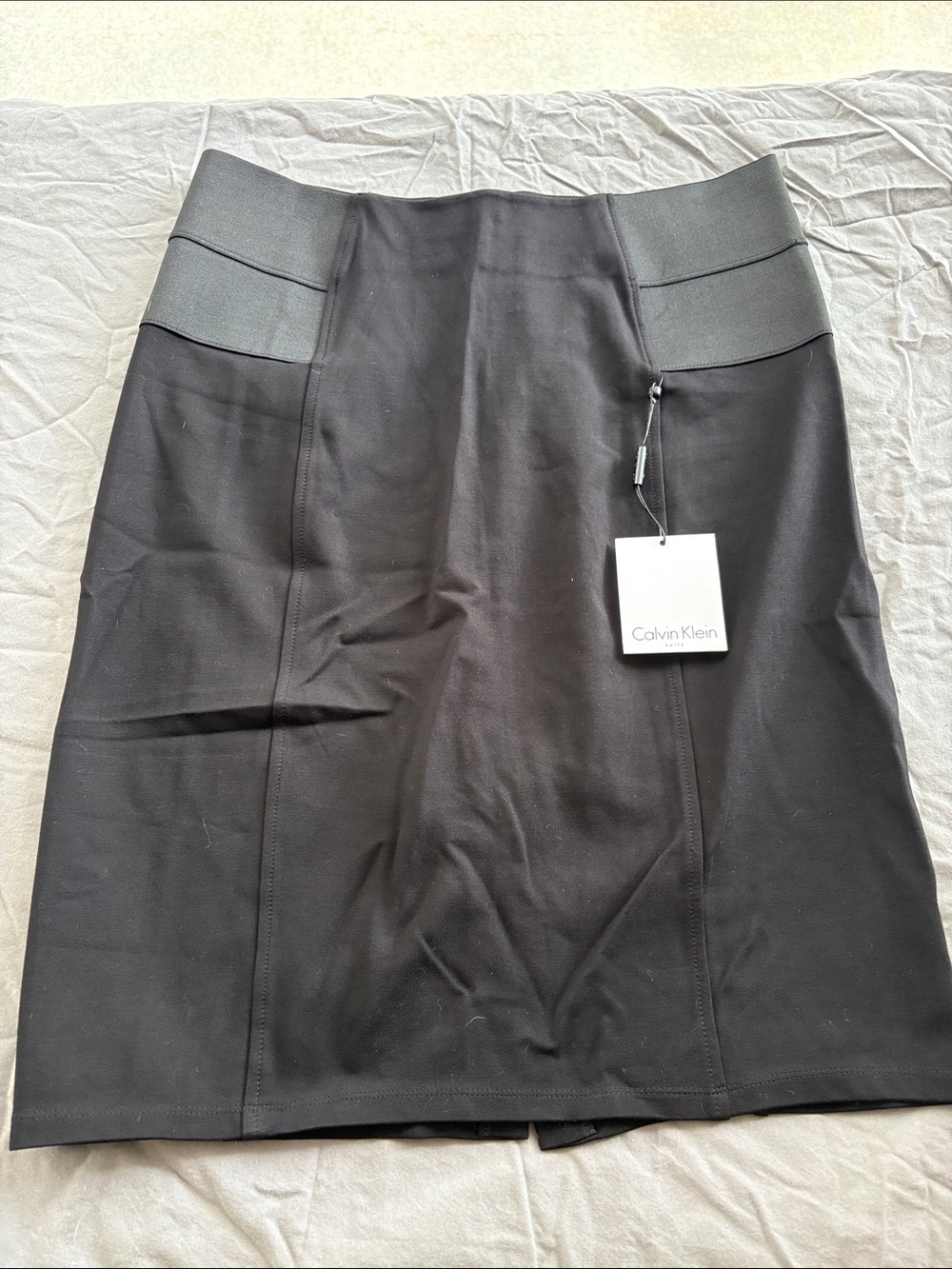 Calvin Klein Black Ponte Pencil Skirt with Wide Waistband
